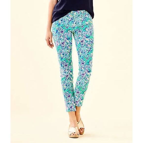 Lilly Pulitzer‎ South Ocean Skinny Crop Jean in Melon Fig Tint Monkey Sea Size 4 - Picture 1 of 6